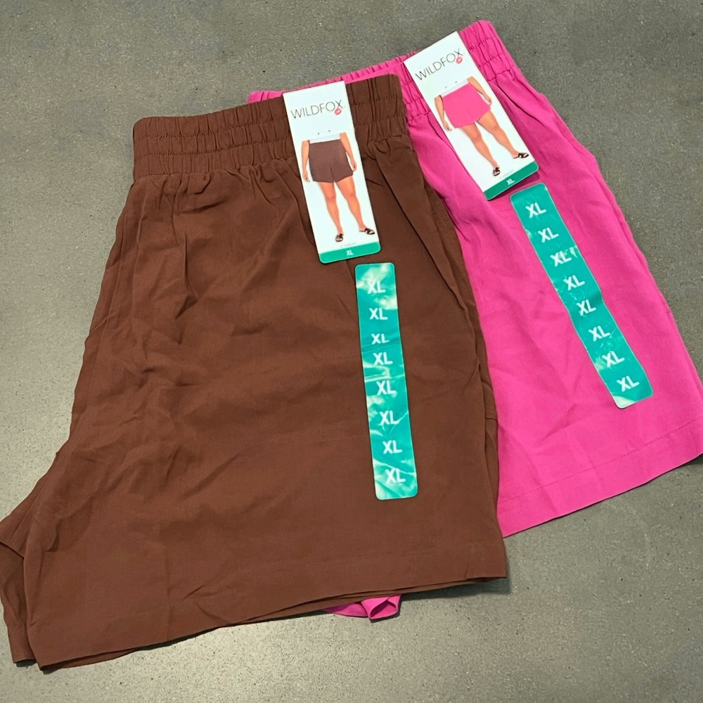 Wildfox Pull-On Chocolate and Fuchsia Shorts Duo,  (Size XL, XXL)